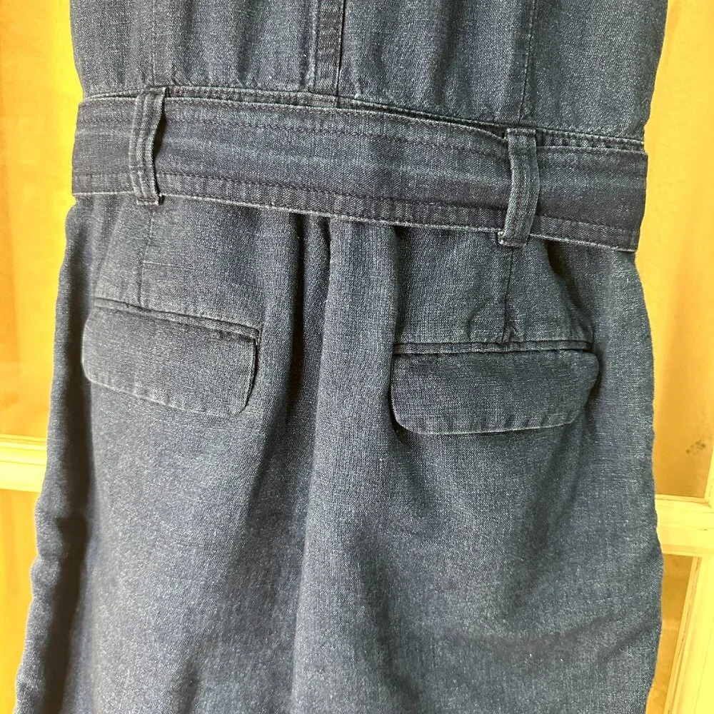 BANANA REPUBLIC Dark Denim Tie Waist Belted Romper Short Set - 8 - Picture 6 of 8